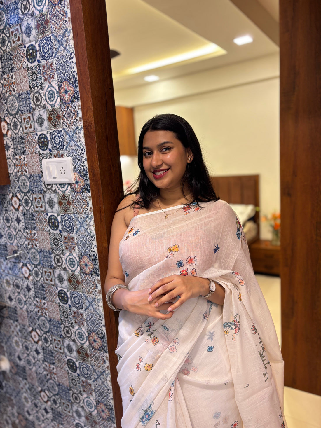 Indian woman wearing cotton and linen sarees for different occasions