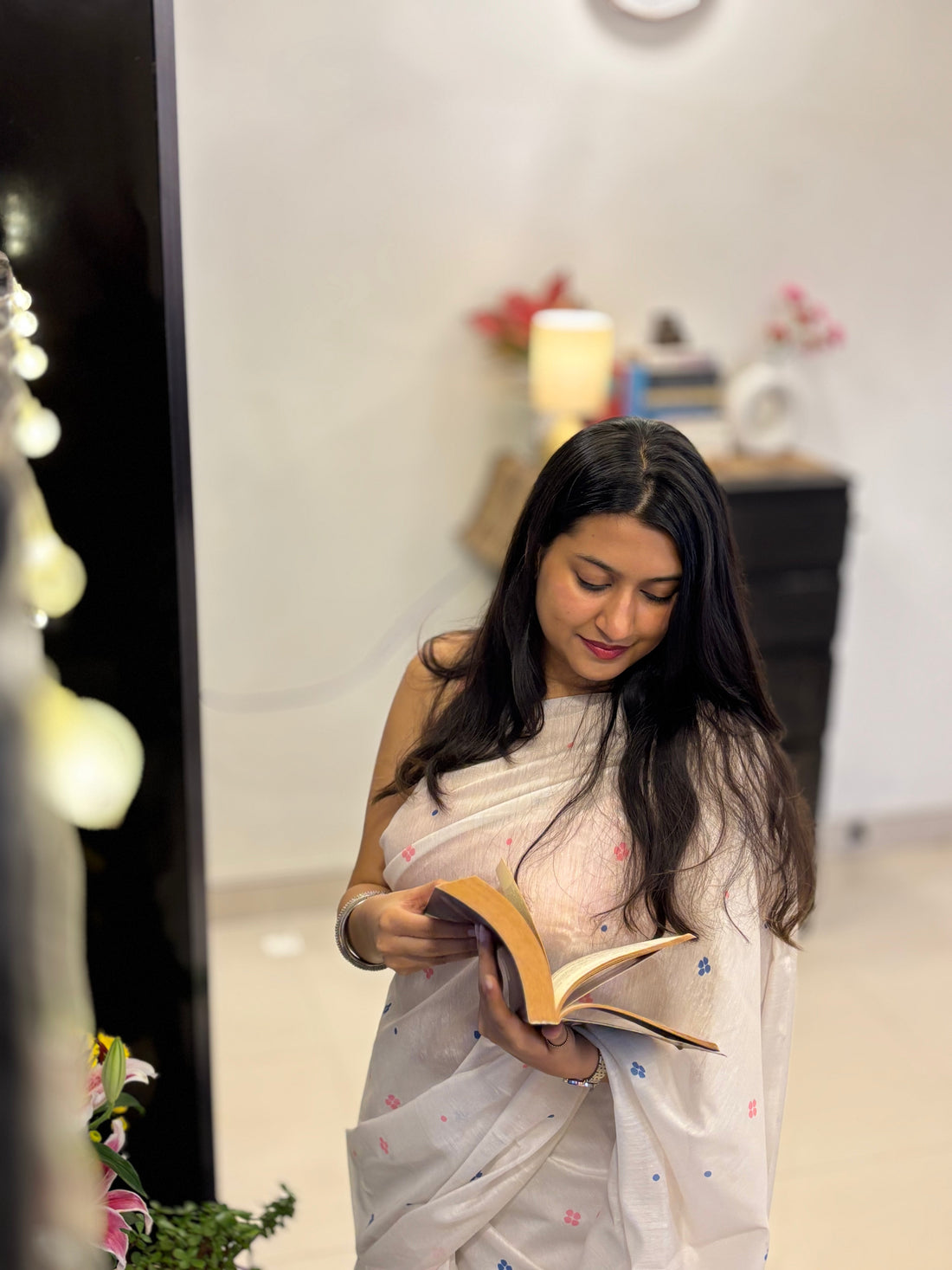 Indian woman wearing cotton and linen sarees for different occasions