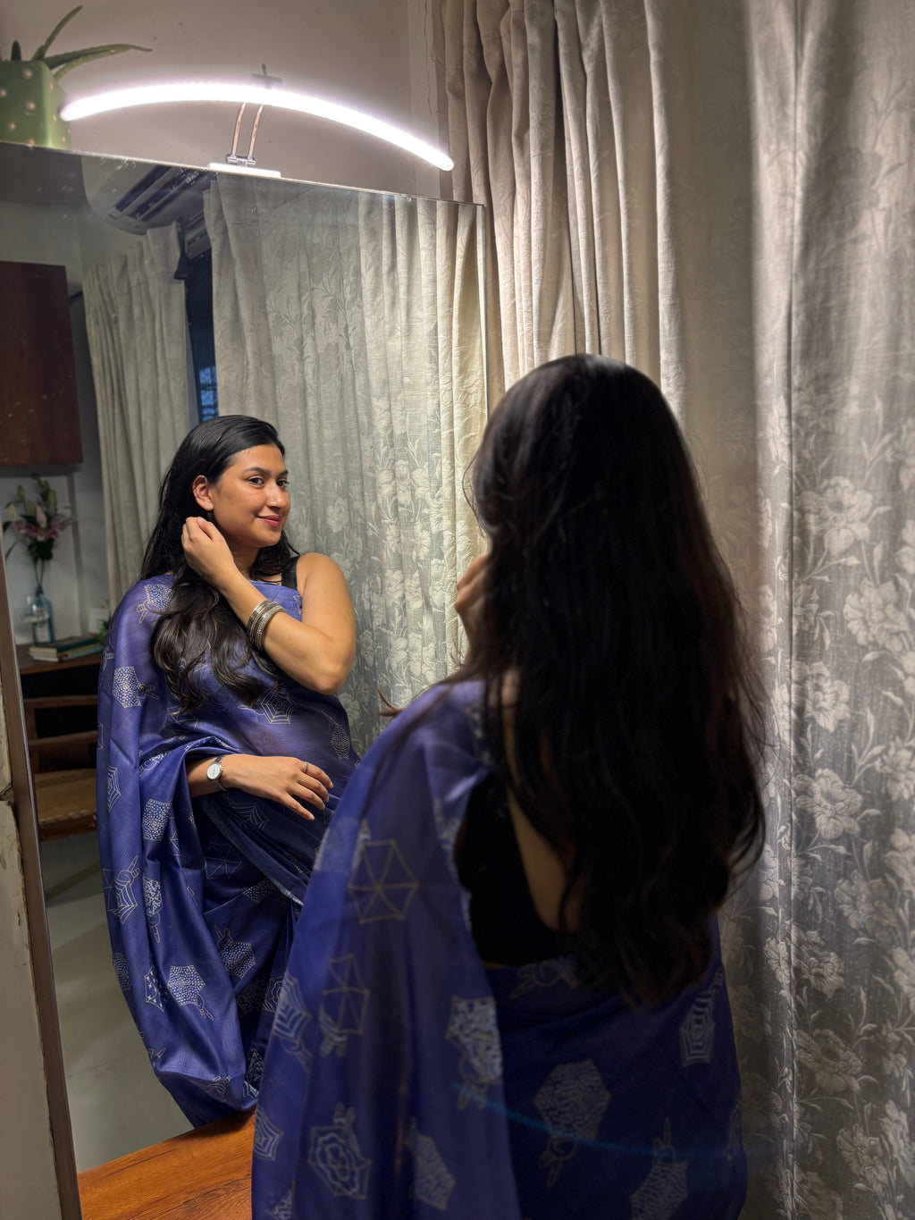 Purple colour saree, 100% cotton.