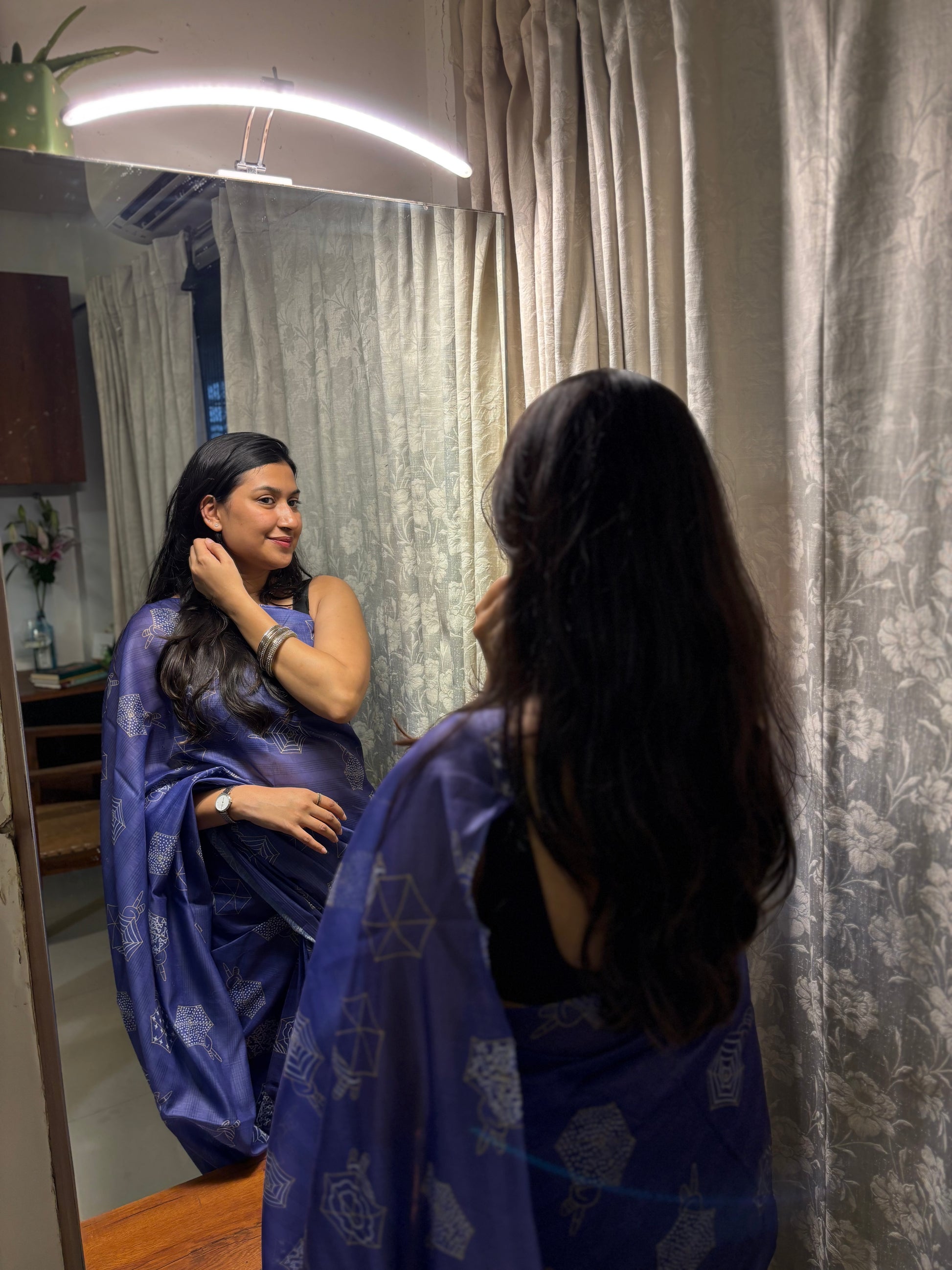 Purple colour saree, 100% cotton.