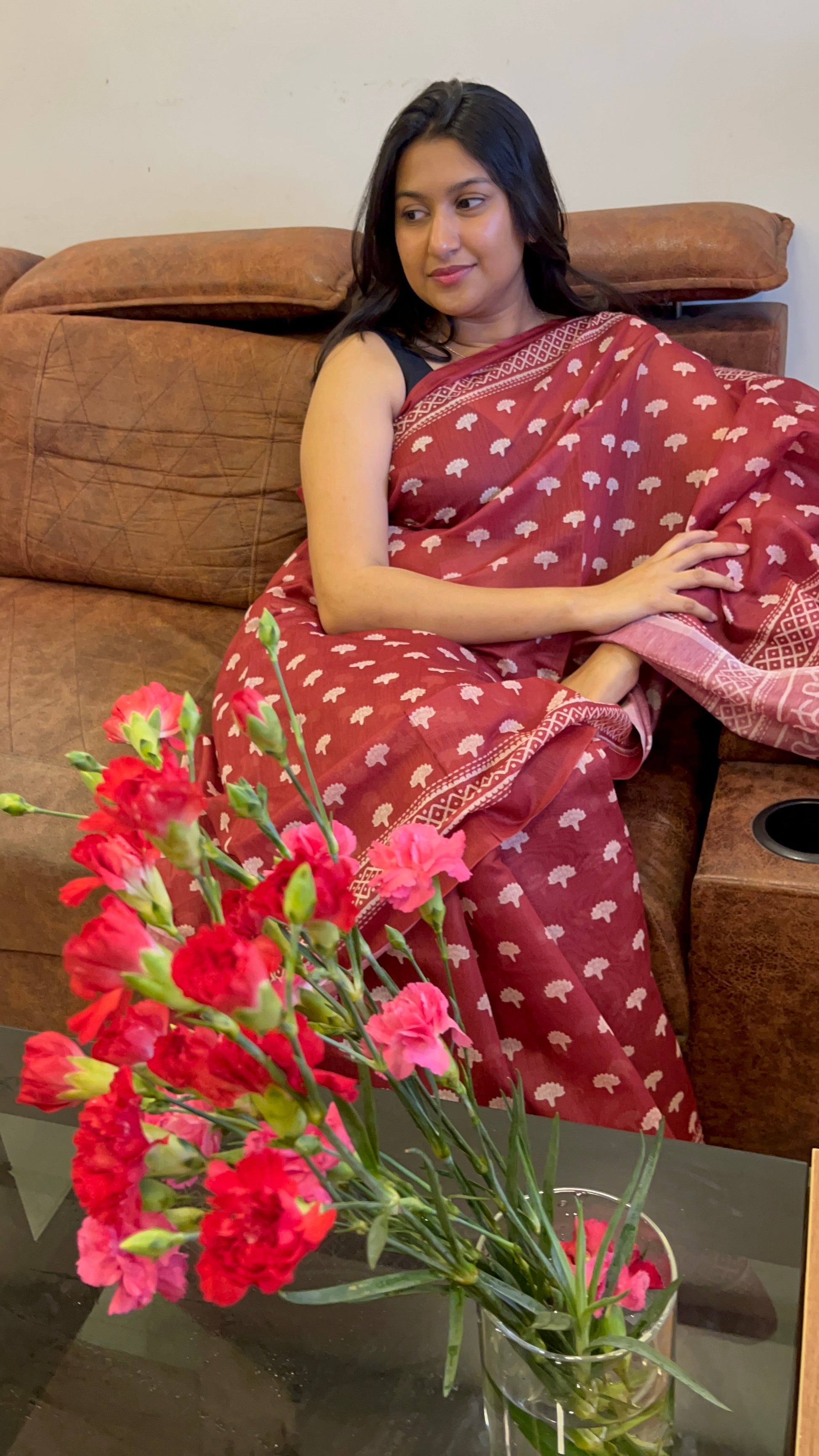 Cherry Red Saree 🍒